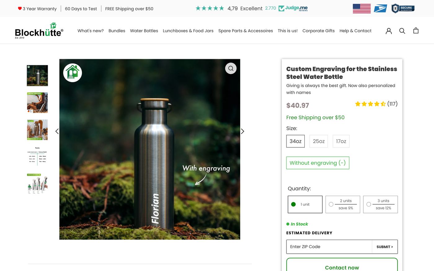 Water Bottles Blockhuette Com_Product product page screenshot showing water bottles offerings