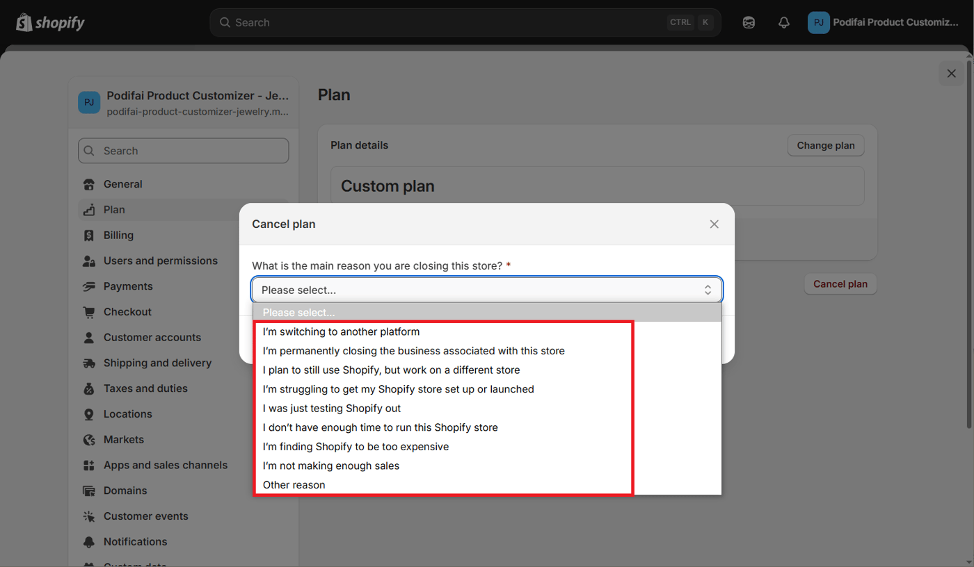 Select cancellation reason