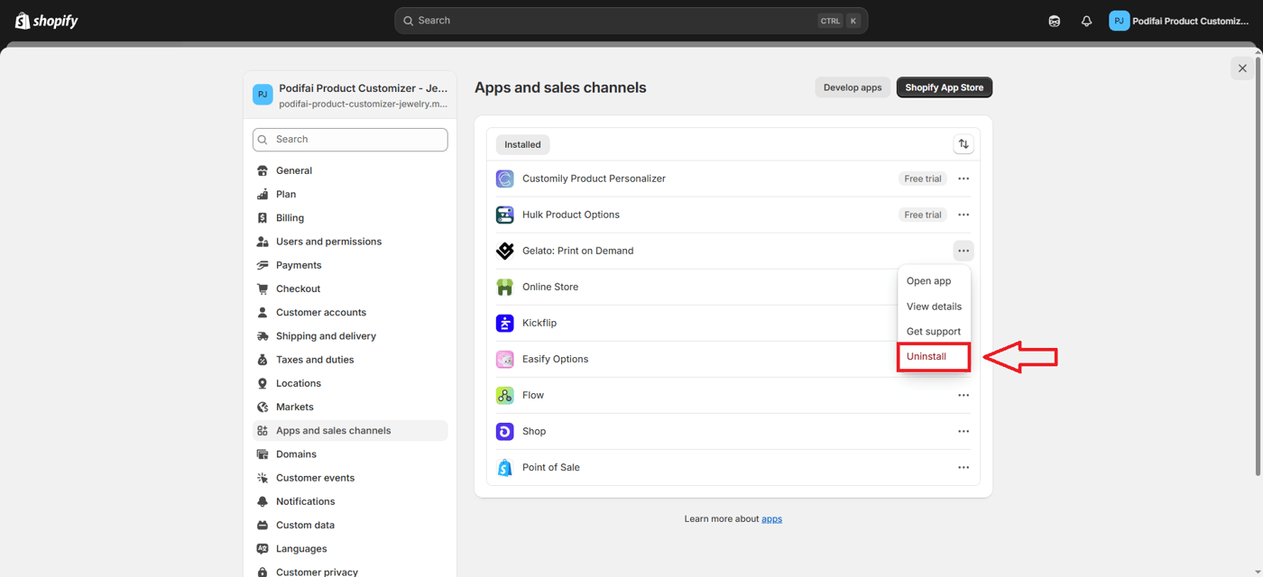 Uninstall app