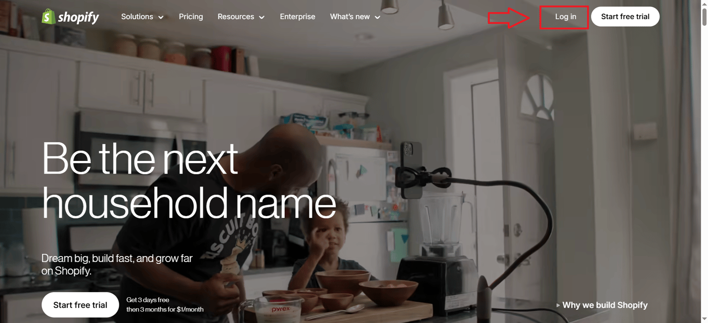 Log in shopify
