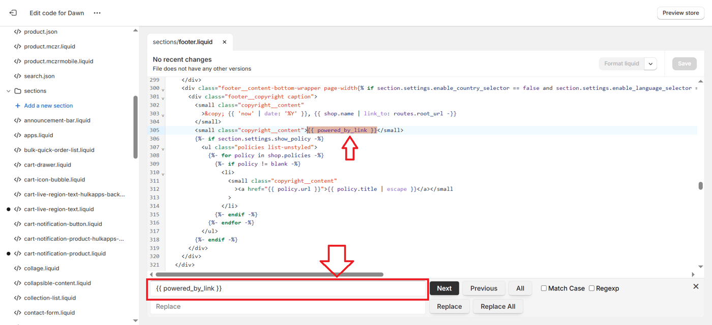 Find footer code