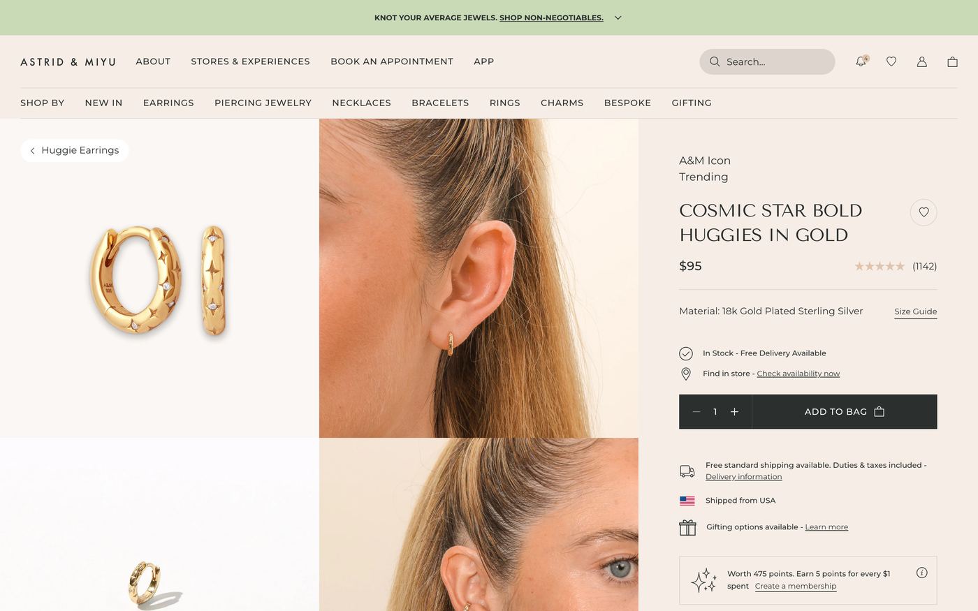 Astrid & Miyu piercing studio interface showing bespoke earring curation and styling appointments