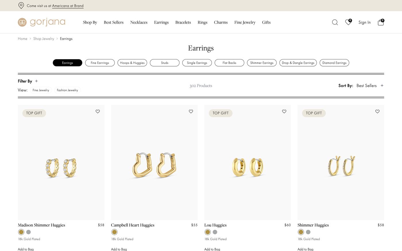 Gorjana California jewelry homepage showing everyday gold layering pieces and charm attachments