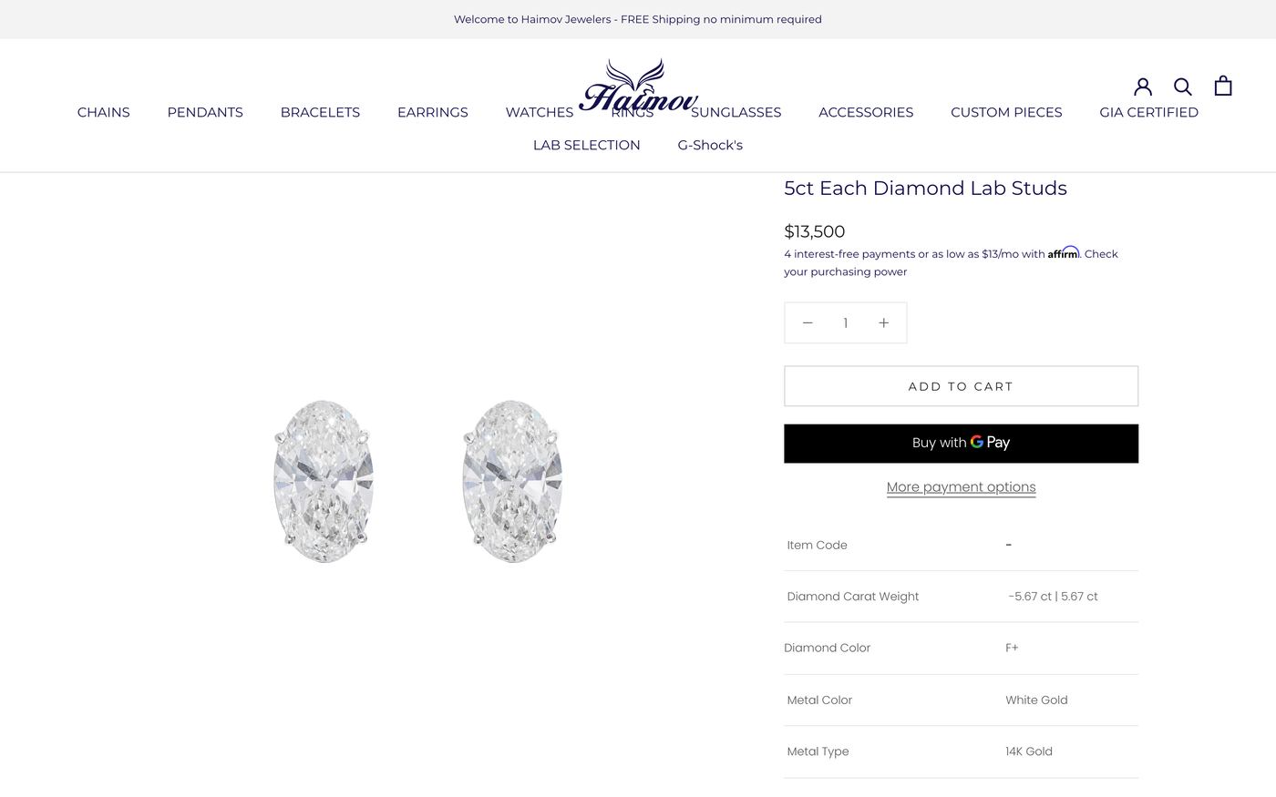 Haimov custom diamond earring builder showing carat weight and setting style options