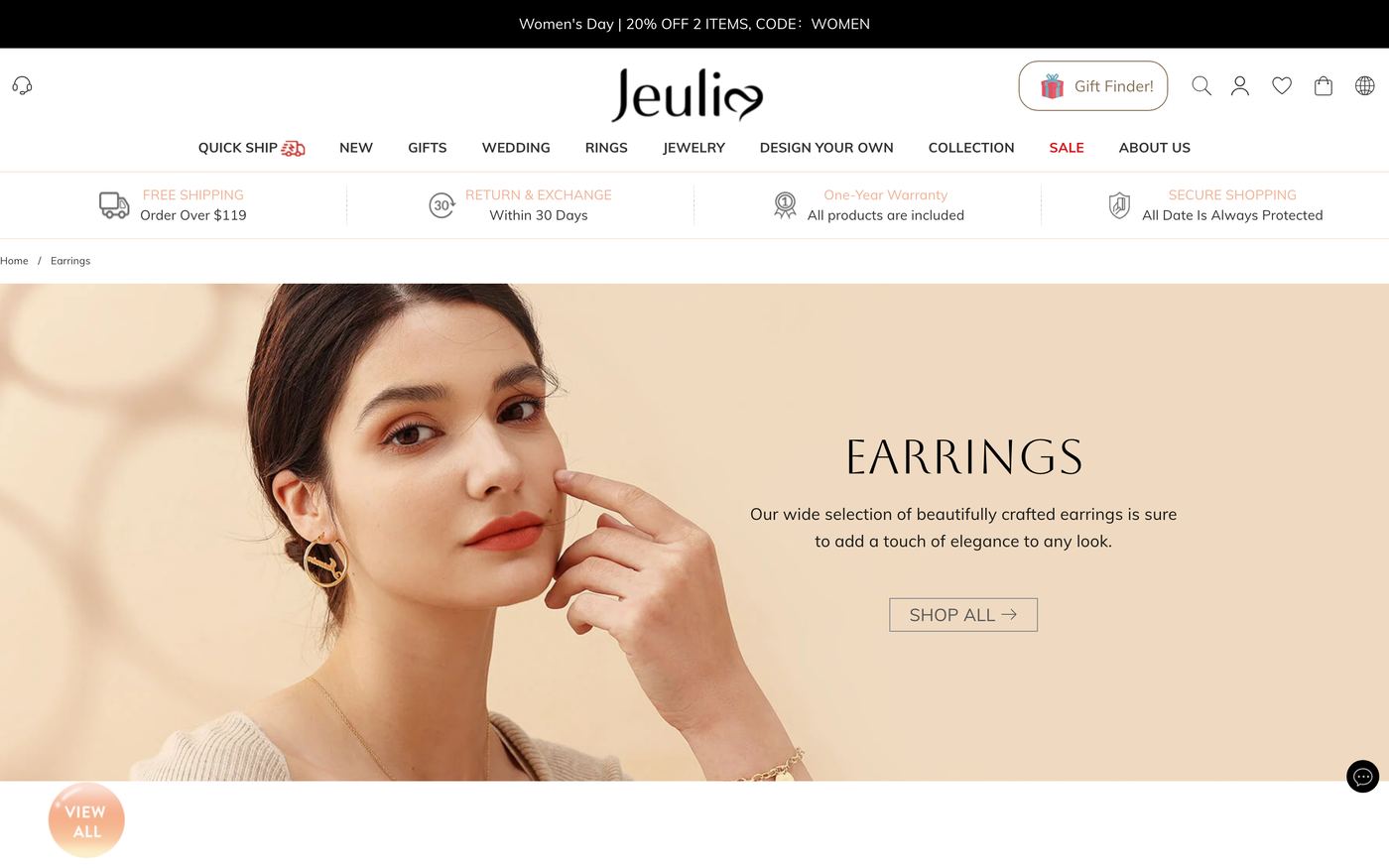 Jeulia gemstone earring collection showing stone selection and metal customization interface