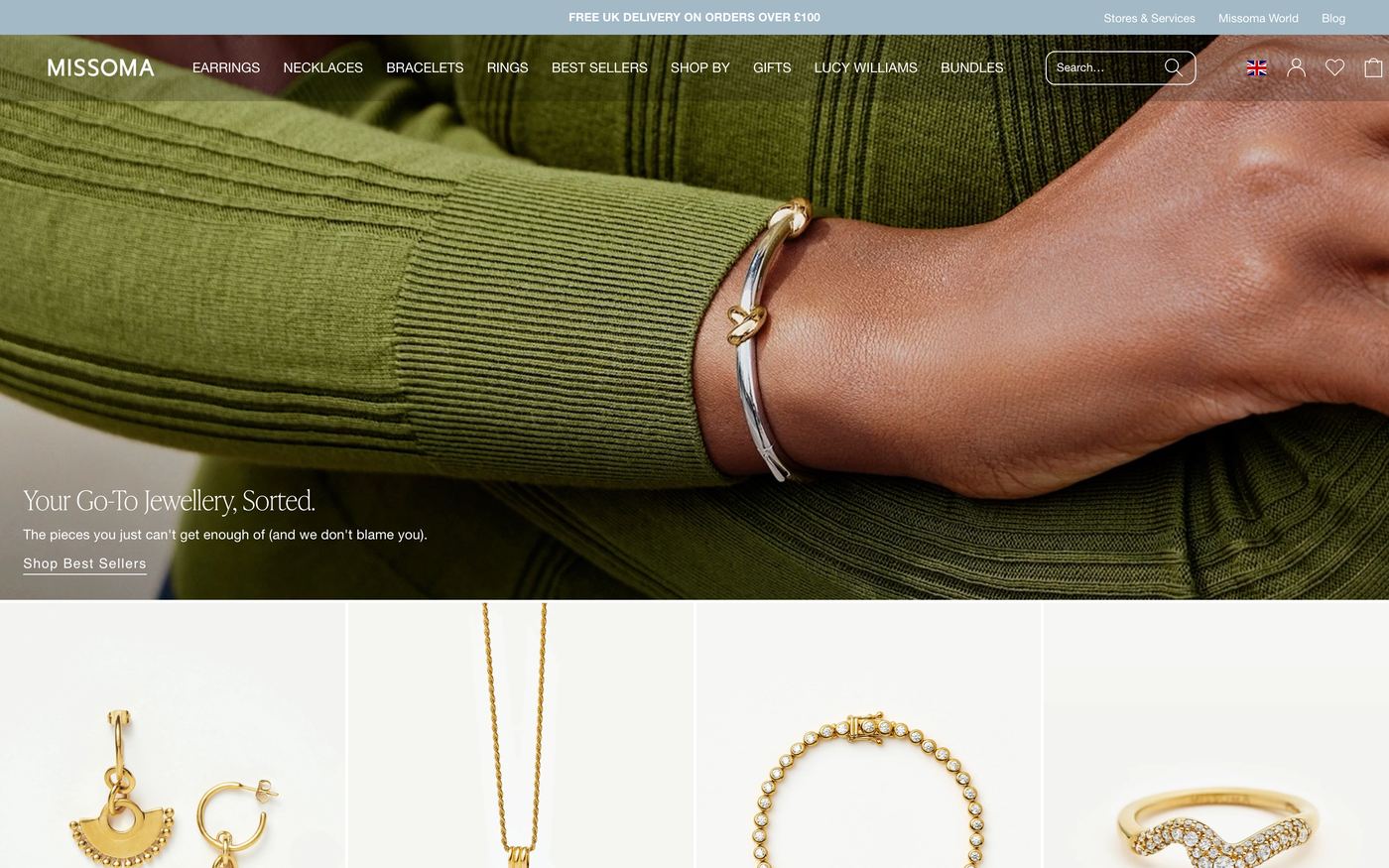 Missoma contemporary jewelry featuring London-designed gold ear stacks and charm layering