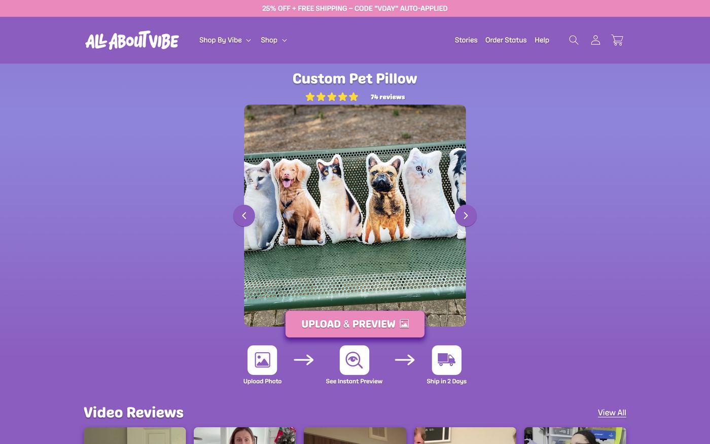 All About Vibe 3D shaped pet pillows showcasing realistic pet face reproductions and premium gift packaging