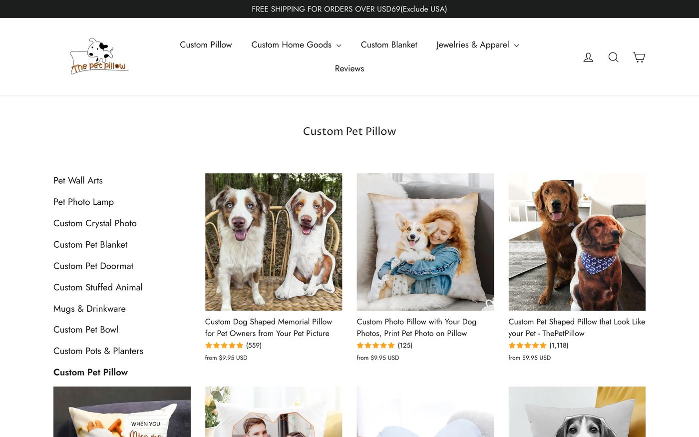 Personalized pillow store interface showing customization options, product previews, and ordering workflow