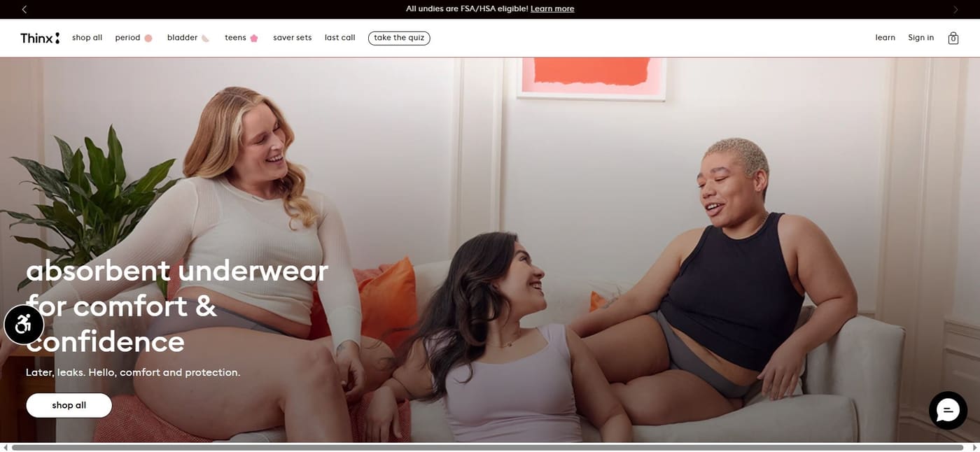 Thinx’s homepage
