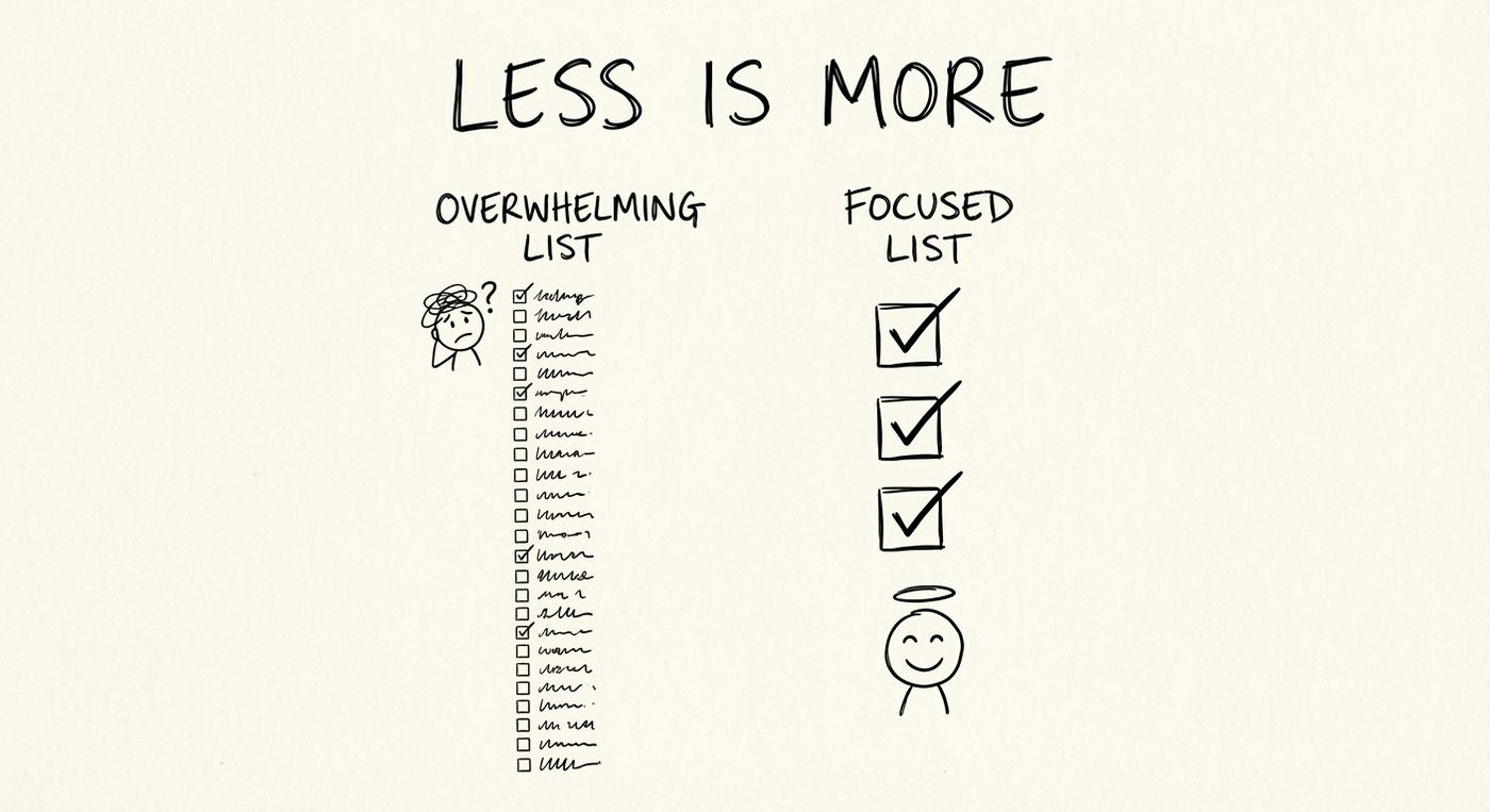 Minimalist design philosophy graphic with "Less is More" text, illustrating the principle of choosing simple, usable product customizer apps over feature-heavy alternatives