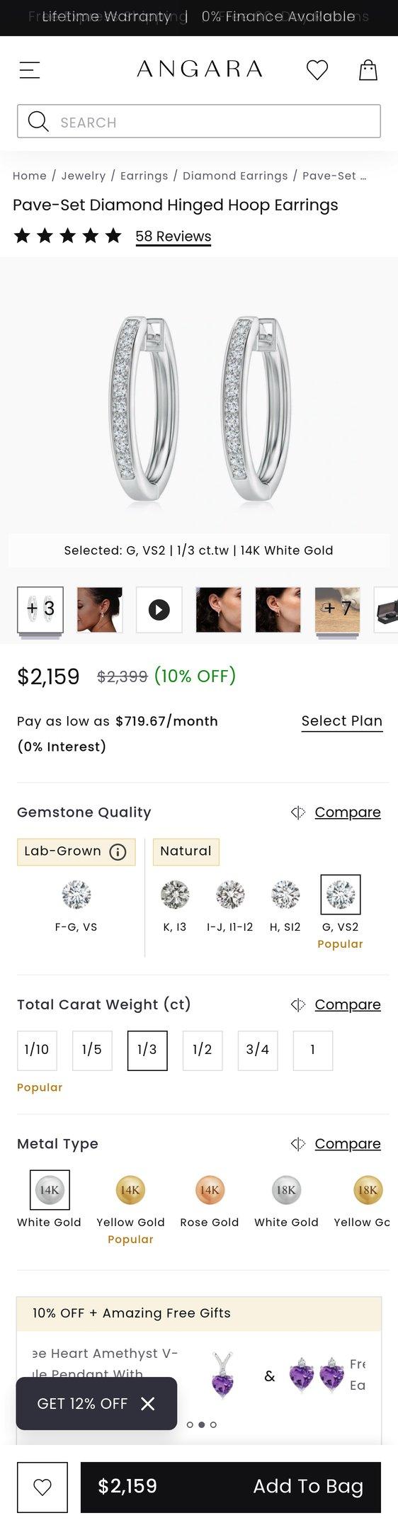 Pave-Set Diamond Hinged Hoop Earrings in 14K White Gold (G, VS2 - 0.34CT. TW.)