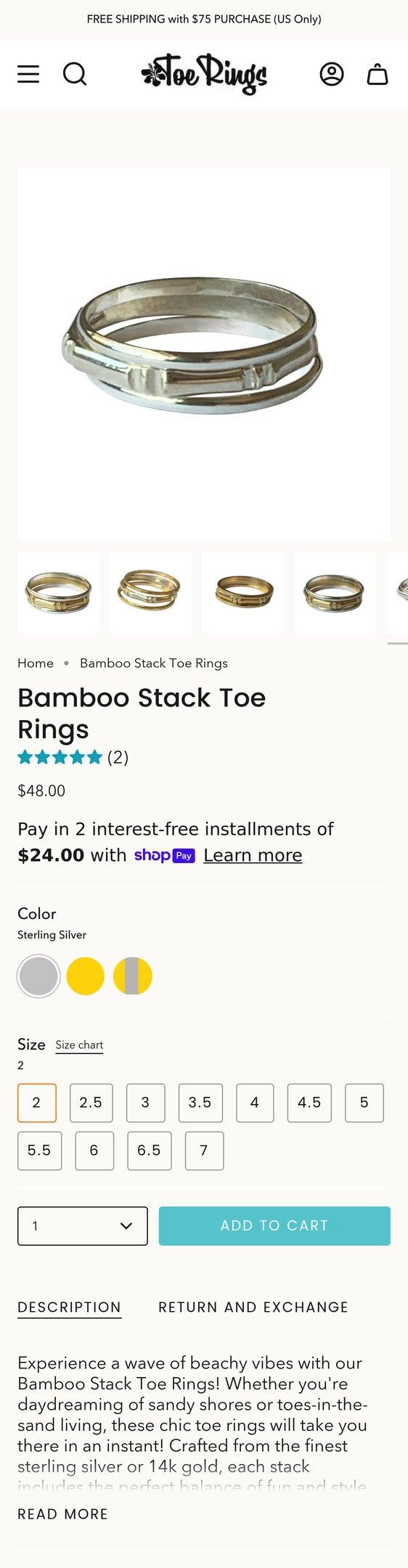 Bamboo Stack Toe Rings
