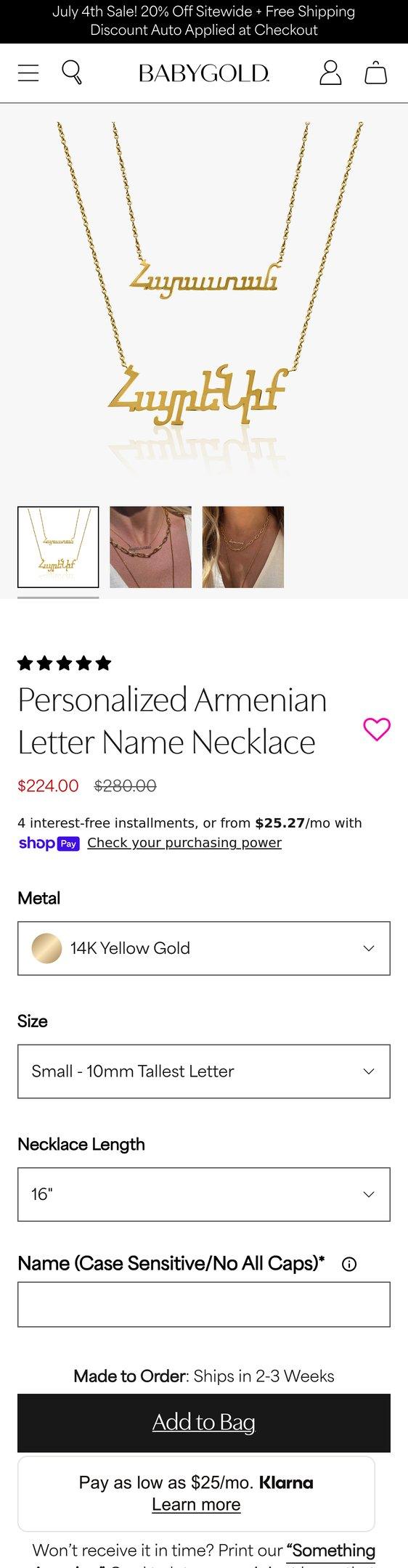 Personalized Armenian Letter Name Necklace