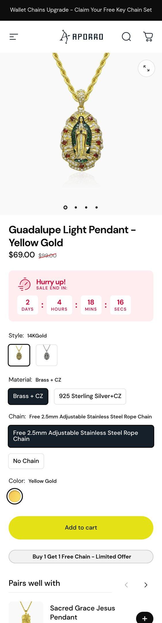 Guadalupe Light Pendant - Yellow Gold