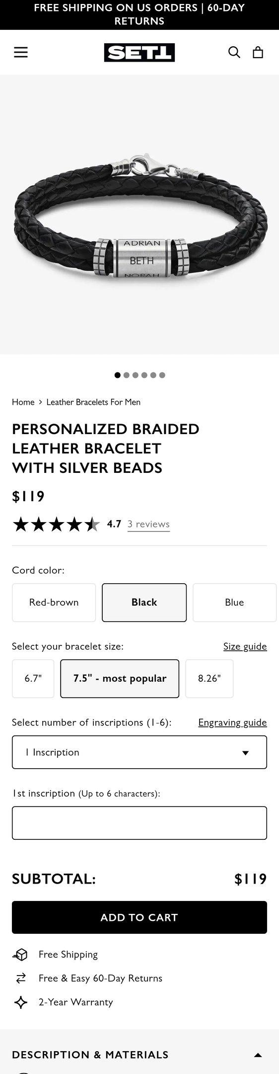 Personalized Braided Leather Bracelet with Silver Beads