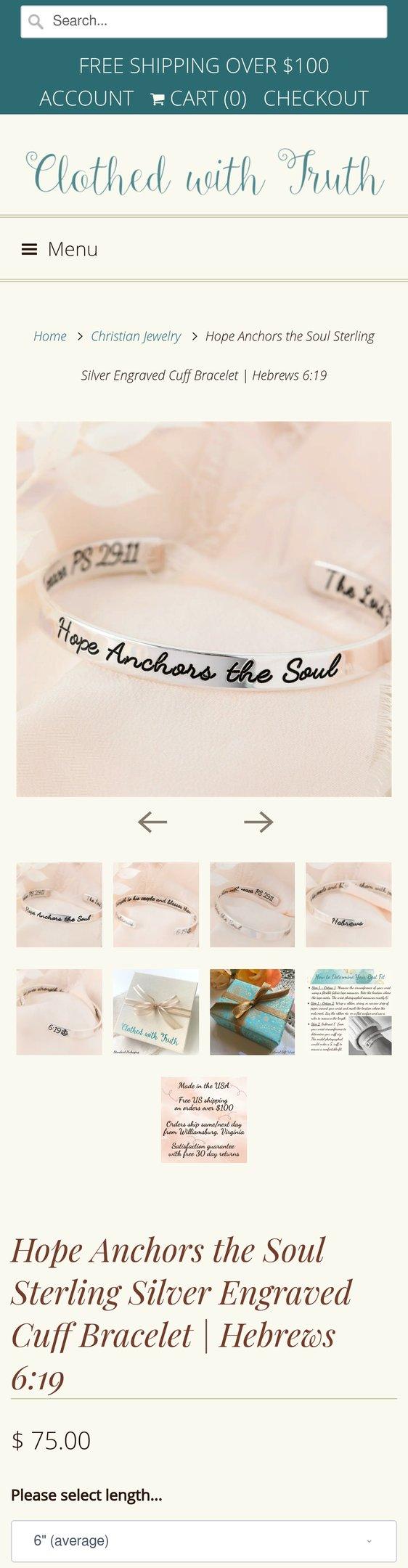 Hope Anchors the Soul Sterling Silver Engraved Cuff Bracelet | Hebrews 6:19