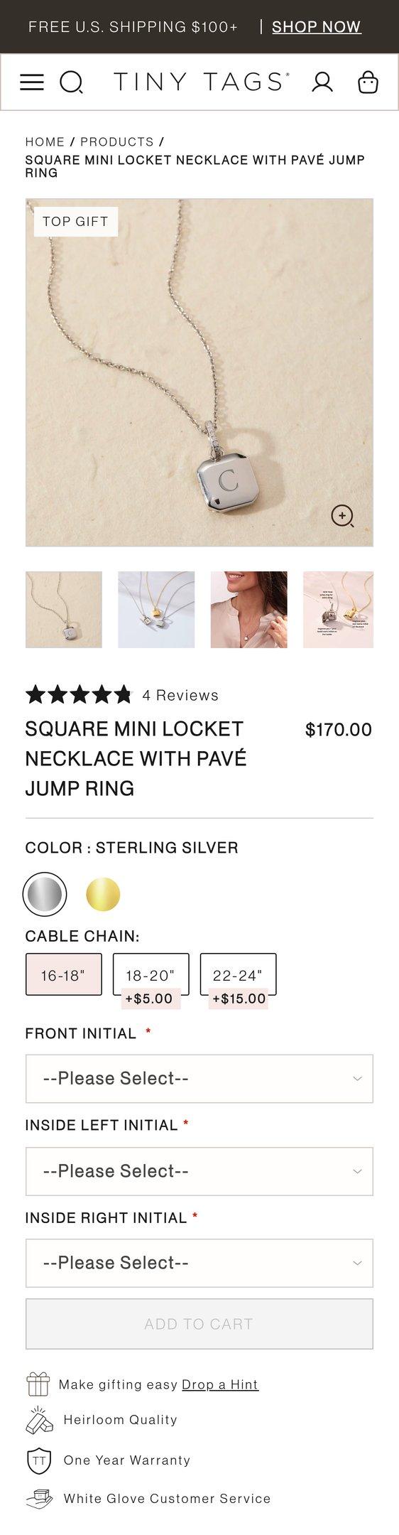 Square Mini Locket Necklace with Pavé Jump Ring