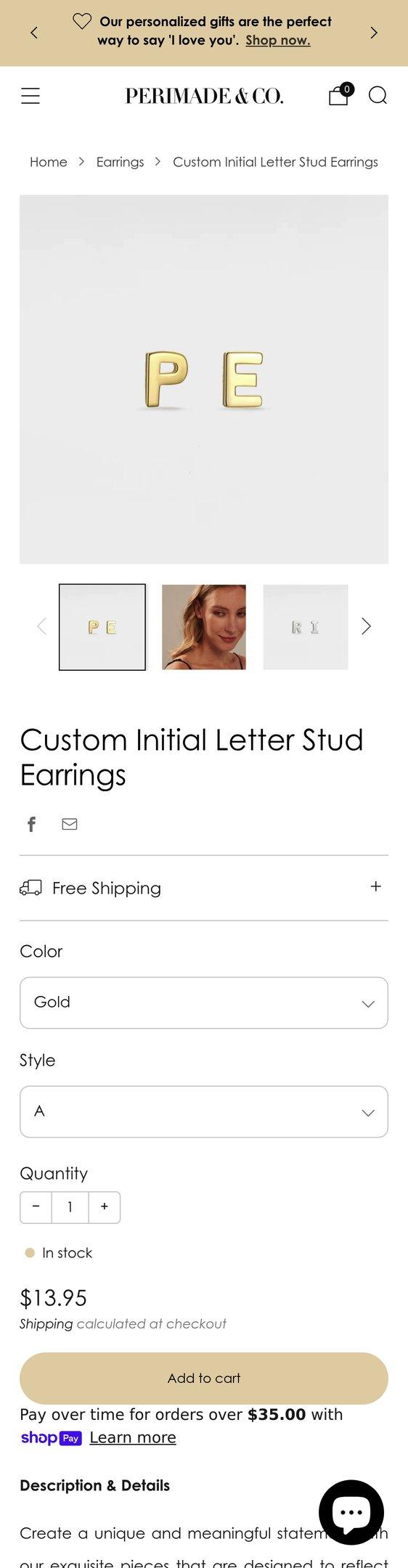 Custom Initial Letter Stud Earrings
