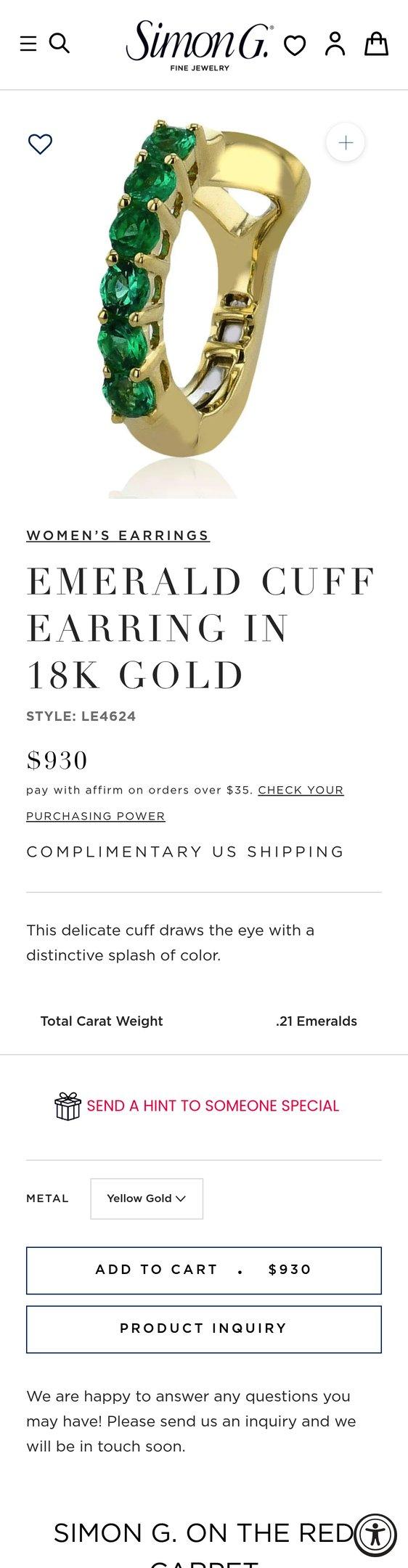 Emerald Cuff Earring in 18k Gold