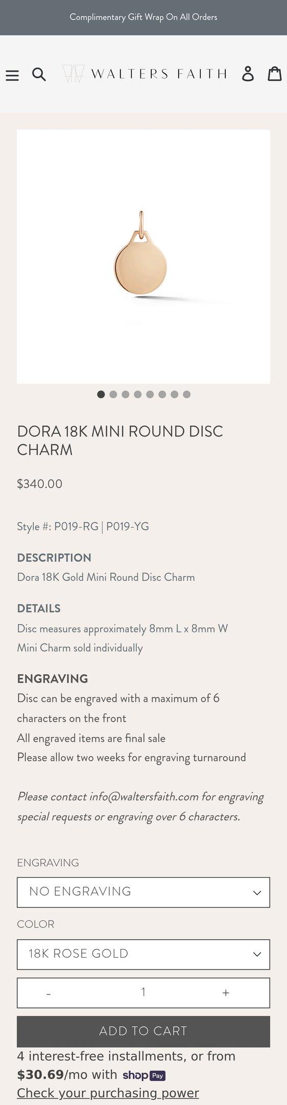 DORA 18K MINI ROUND DISC CHARM