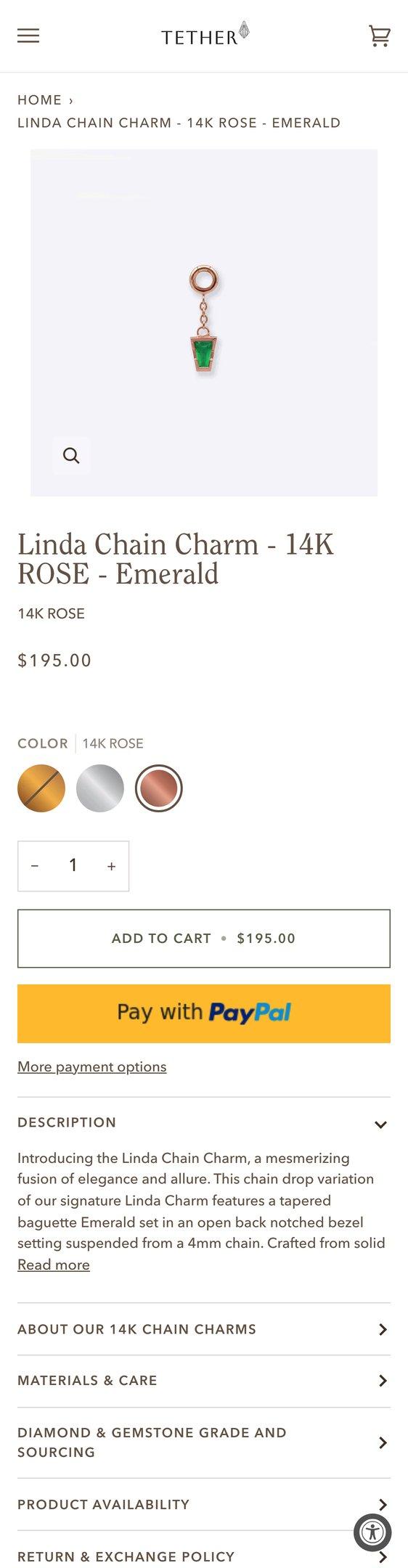 Linda Chain Charm - 14K ROSE - Emerald