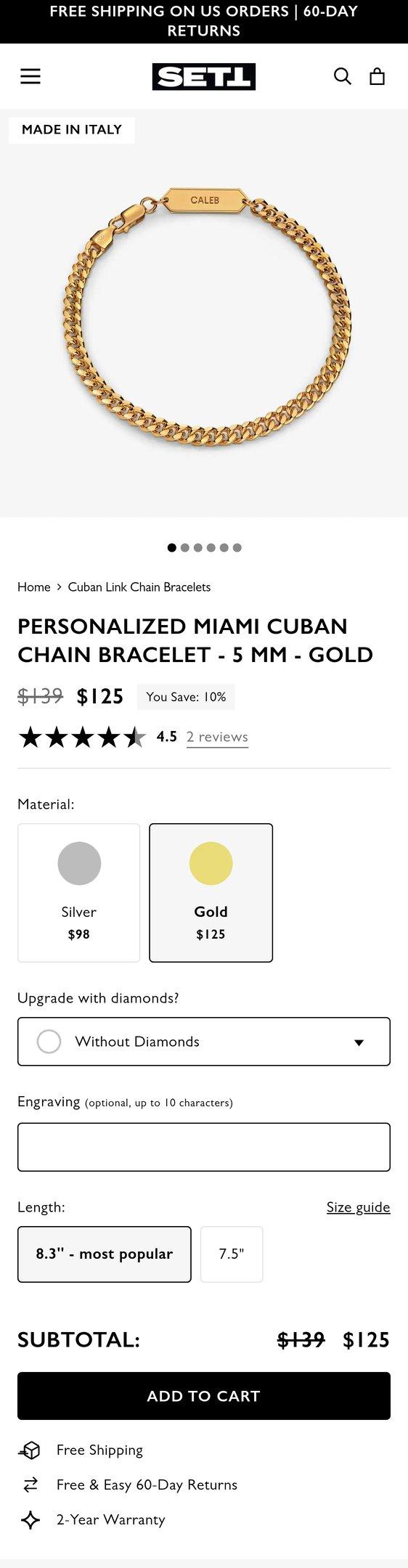 Personalized Miami Cuban Chain Bracelet - 5 mm - Gold