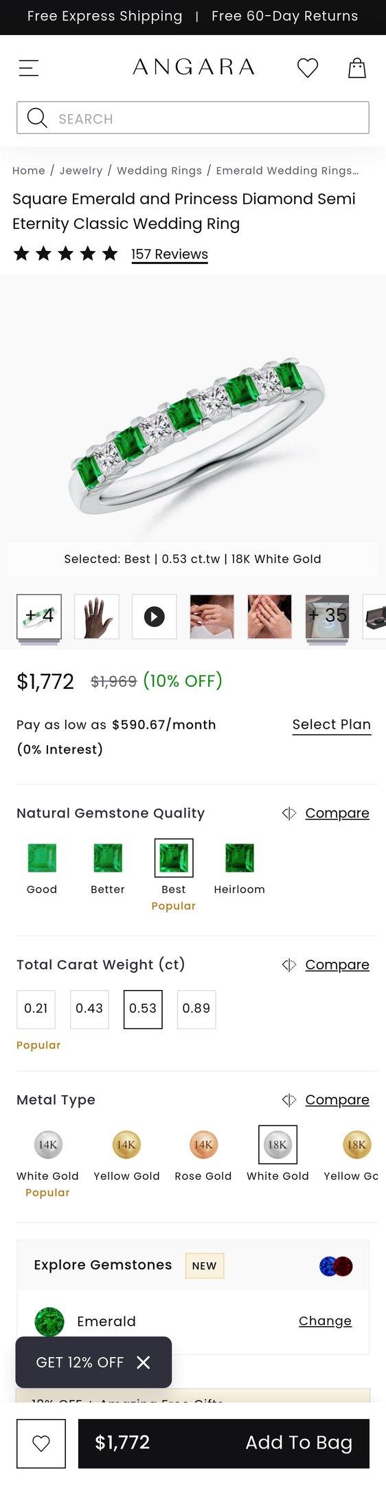Square Emerald and Princess Diamond Semi Eternity Classic Wedding Ring