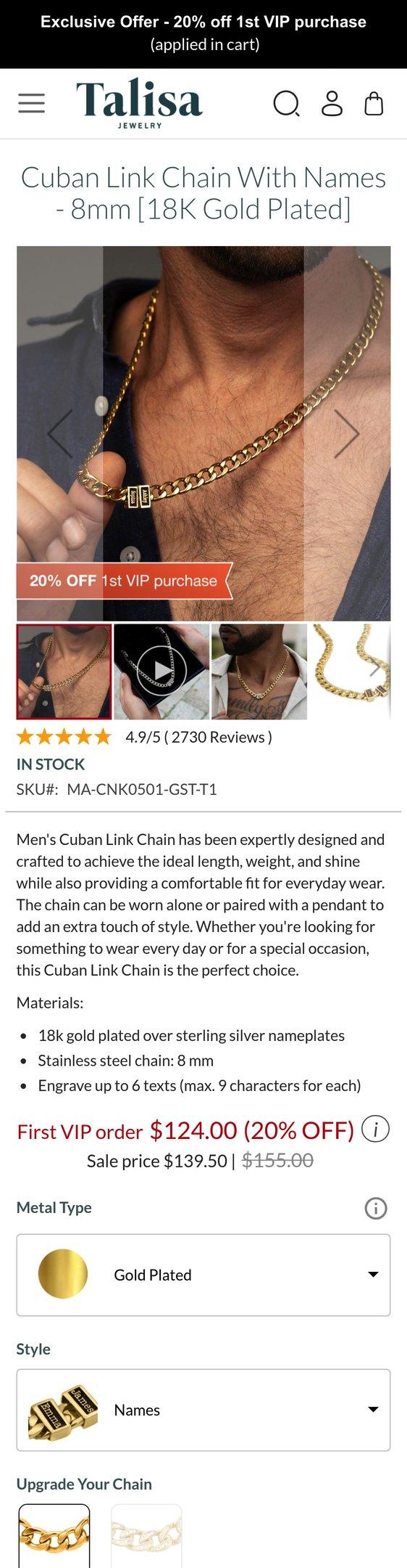 Cuban Link Chain With Names - 8mm [18K Gold Plated]