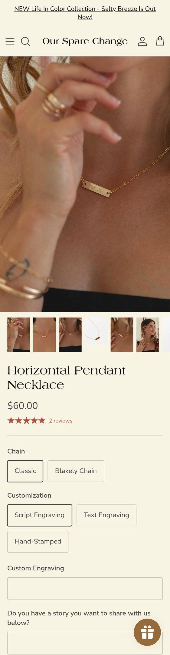 Horizontal Pendant Necklace