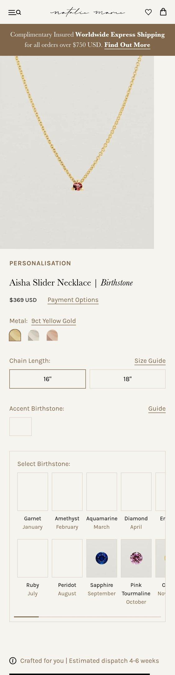 Aisha Slider Necklace | Birthstone