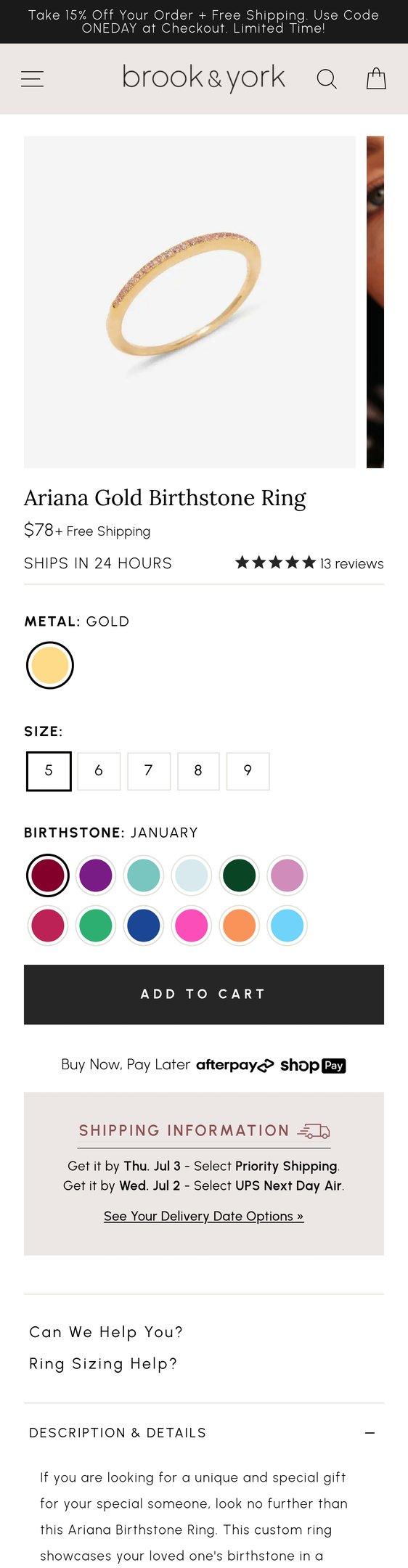 Ariana Gold Birthstone Ring
