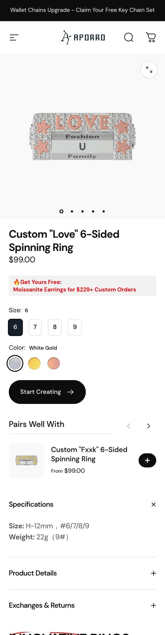 Custom "Love" 6-Sided Spinning Ring