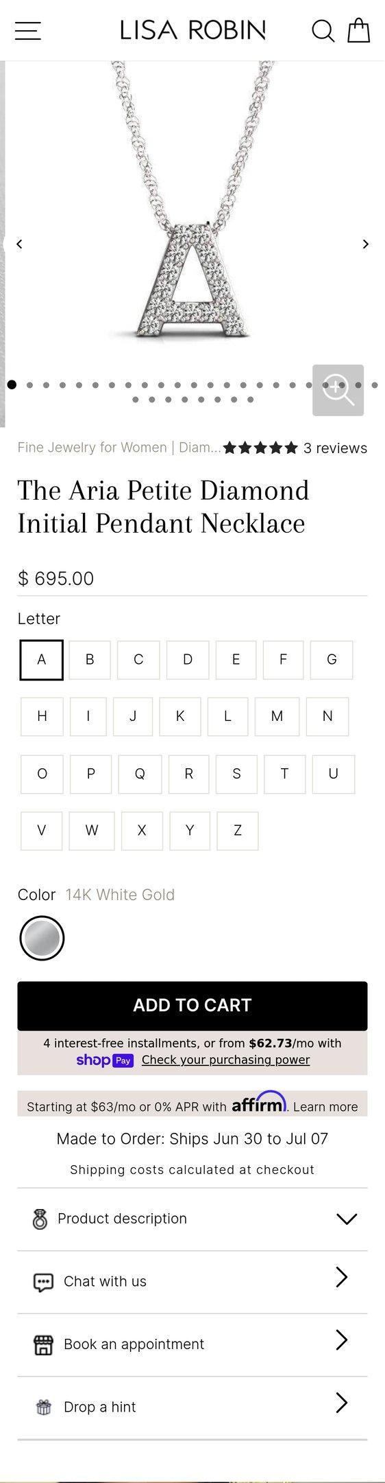 The Aria Petite Diamond Initial Pendant Necklace