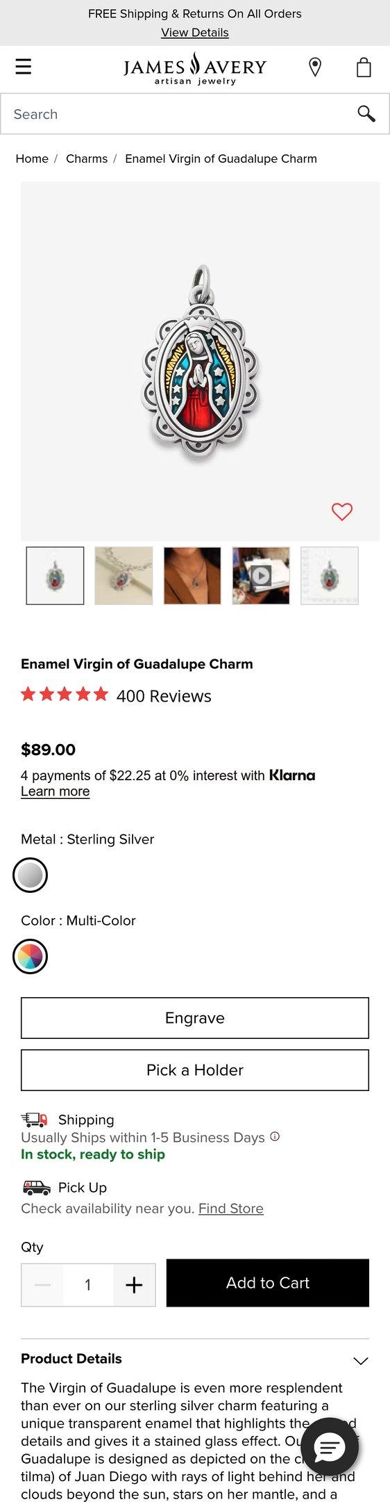 Buy Enamel Virgin of Guadalupe Charm for USD 89.00 | James Avery