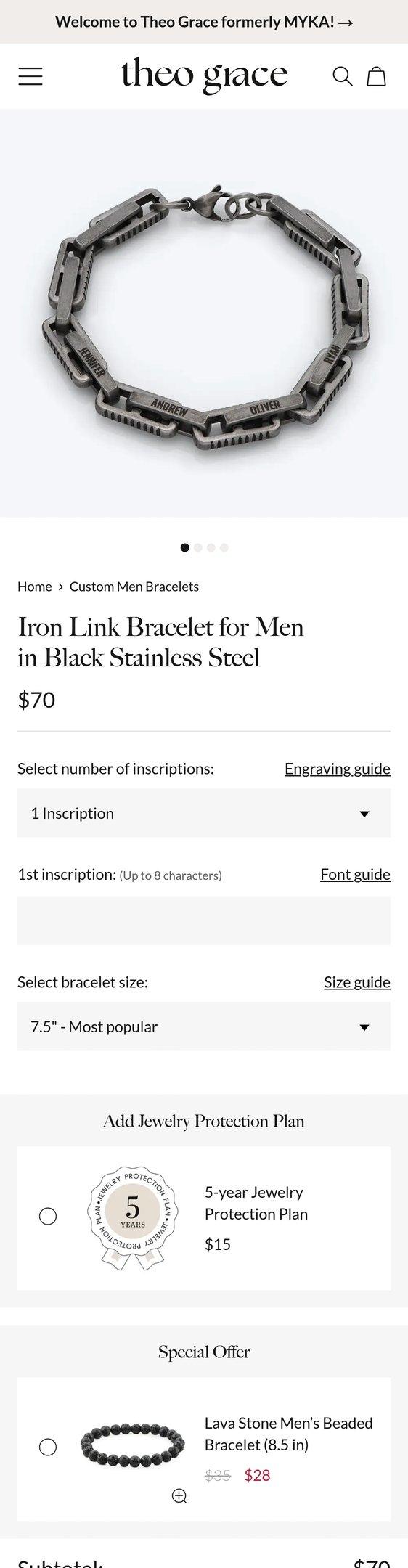 Iron Link Bracelet for Men in Black Stainless Steel