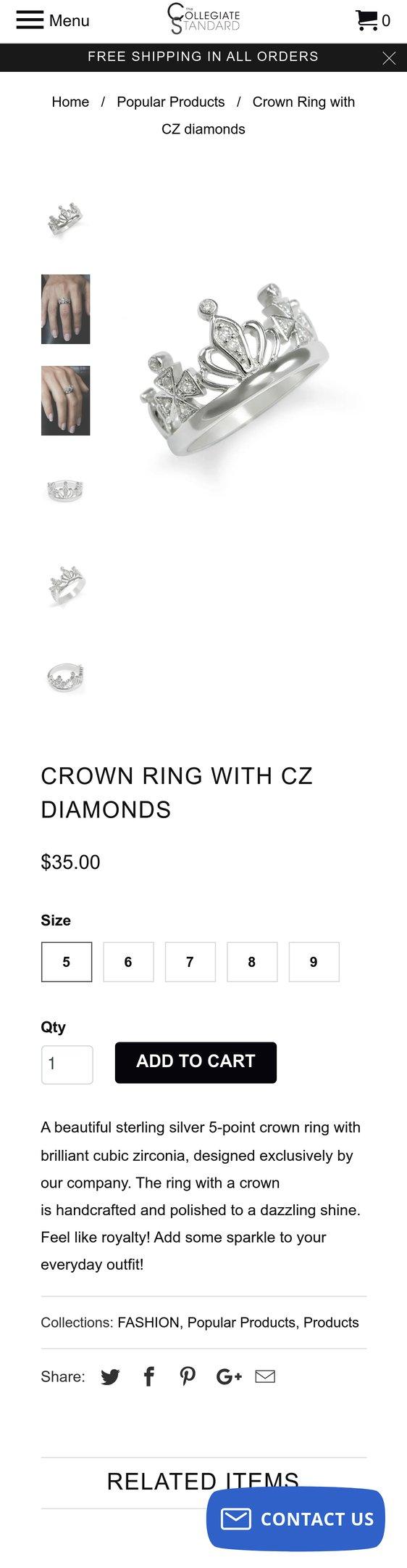Crown Ring with CZ diamonds