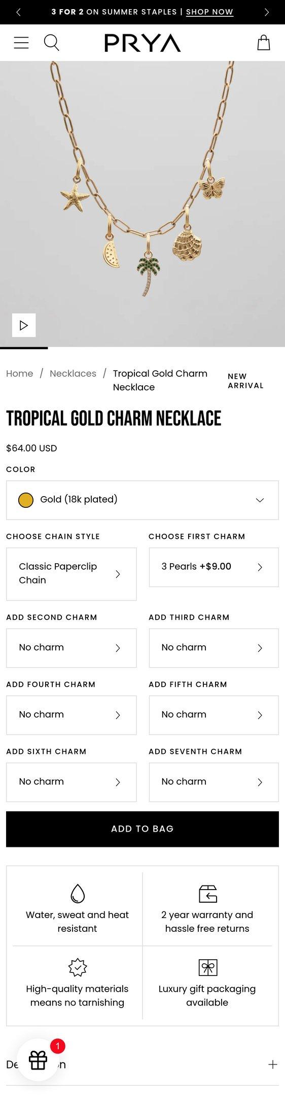 Gold Charm Necklace | Personalised Pendant Chain
