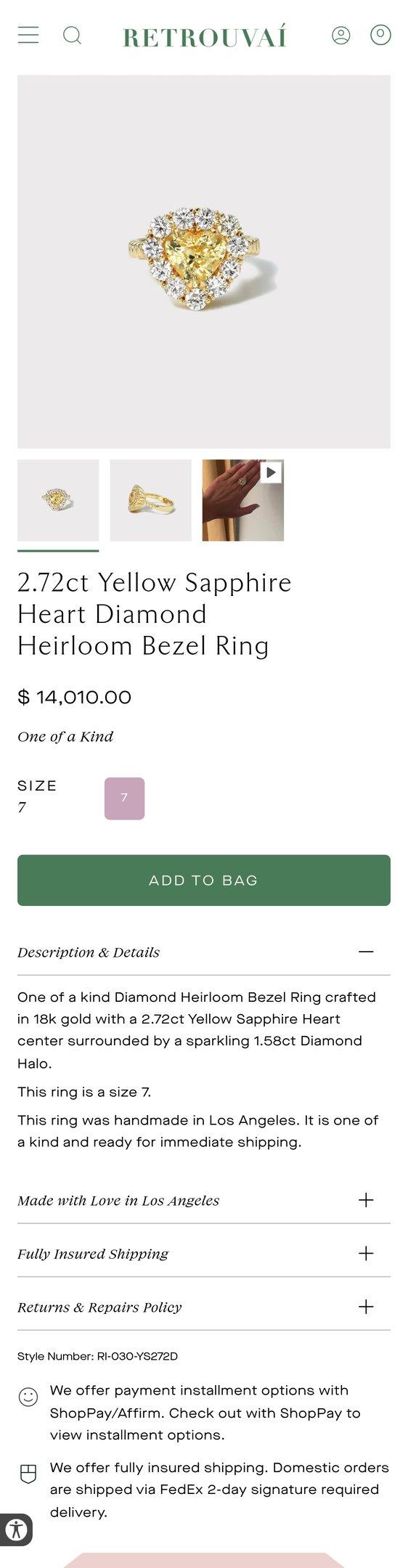 2.72ct Yellow Sapphire Heart Diamond Heirloom Bezel Ring
