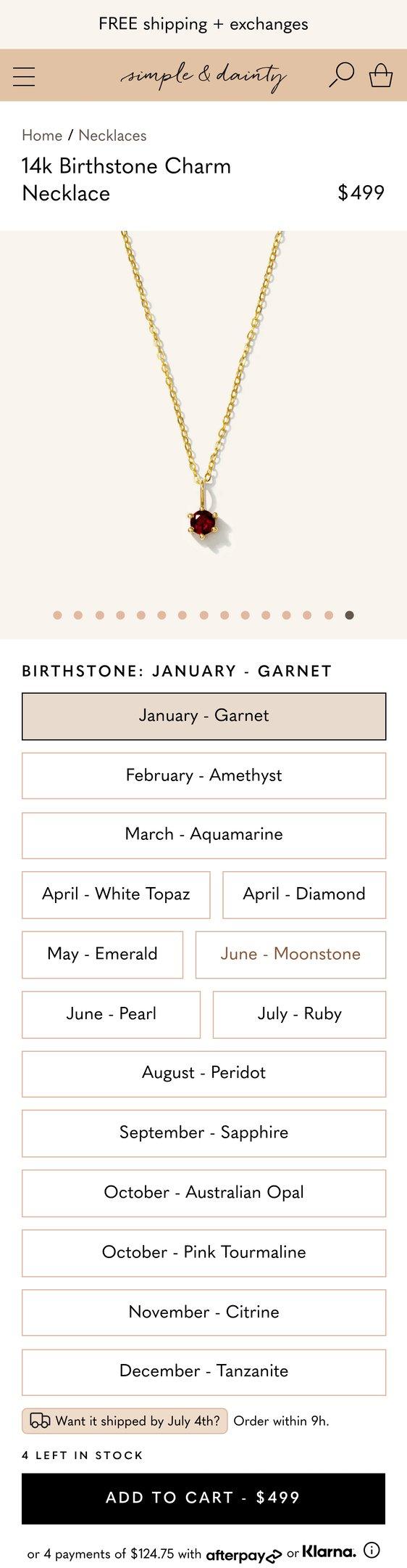 14k Birthstone Charm Necklace