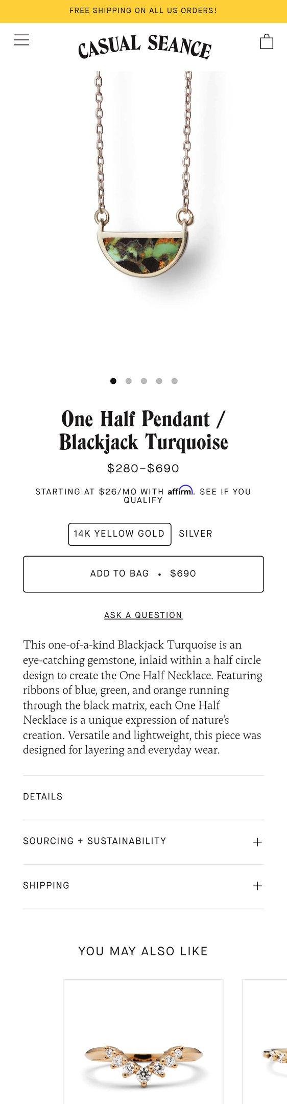 One Half Pendant / Blackjack Turquoise