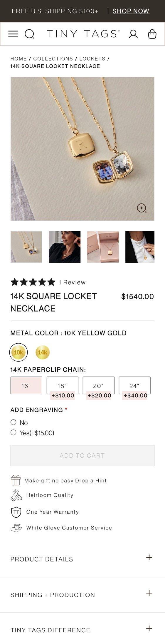 14k Square Locket Necklace
