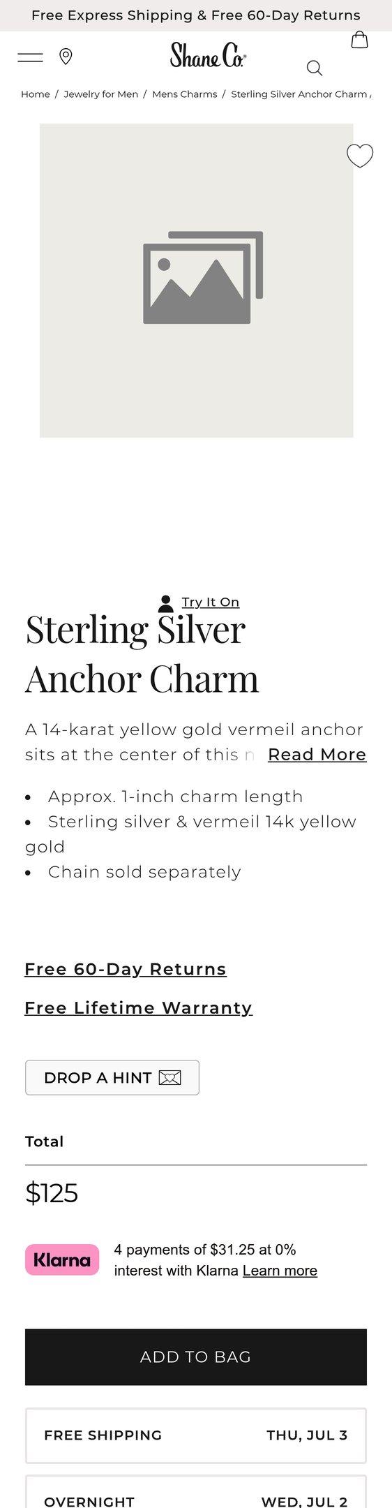 Sterling Silver Anchor Charm
