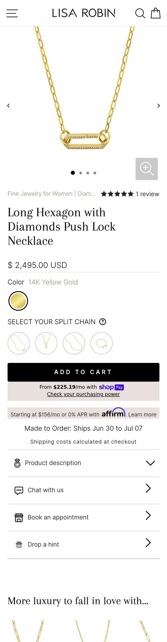 Long Hexagon with Diamonds Push Lock Necklace