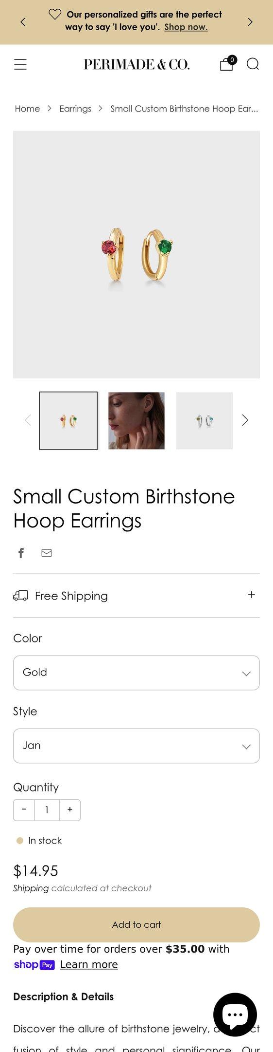 Small Custom Birthstone Hoop Earrings