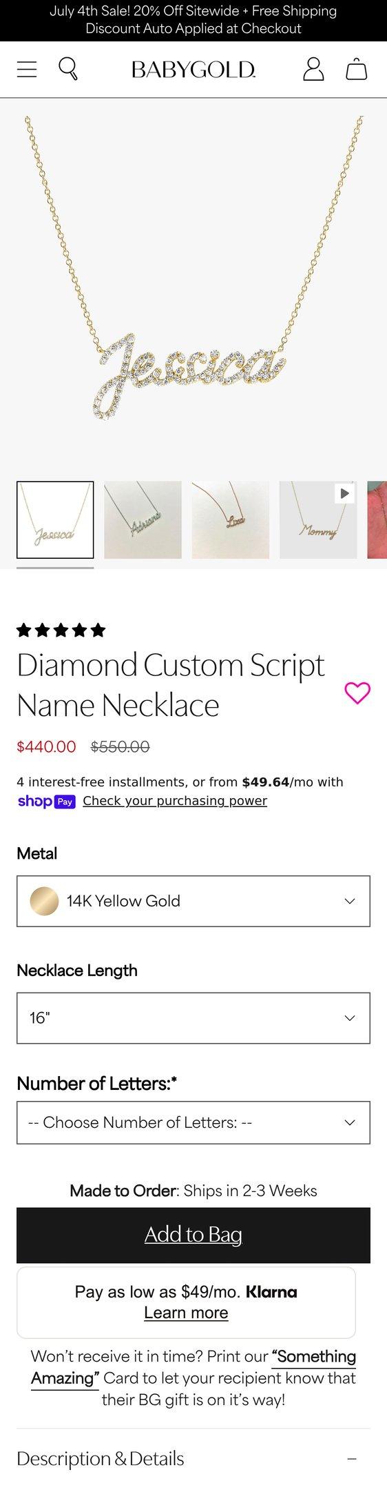 14K Gold Diamond Custom Script Name Necklace