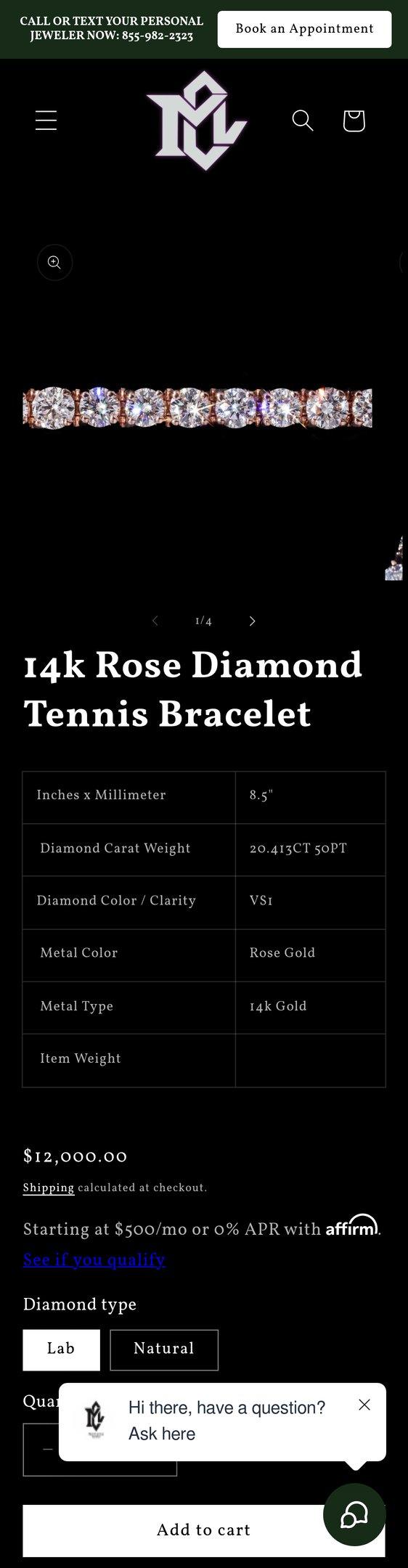14k Rose Diamond Tennis Bracelet