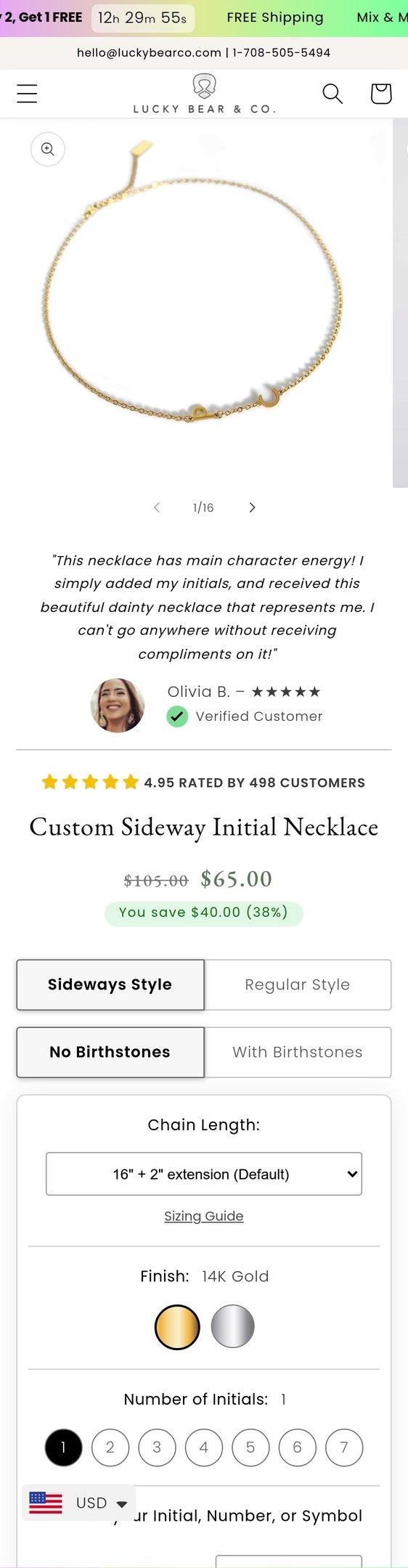 Custom Sideway Initial Necklace
