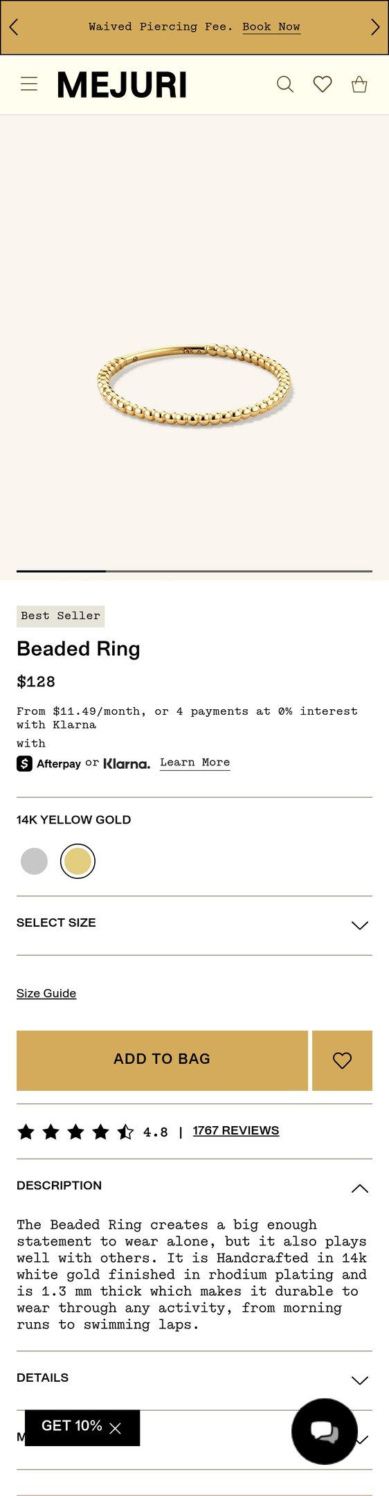14k White Gold Beaded Stackable Ring - Jewelry