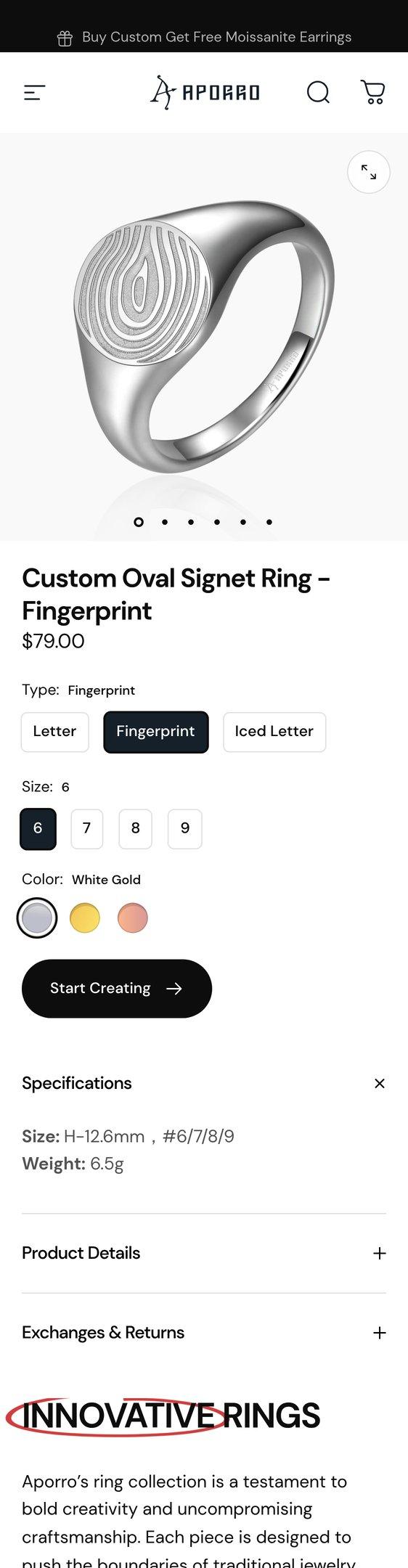 Custom Oval Signet Ring - Fingerprint