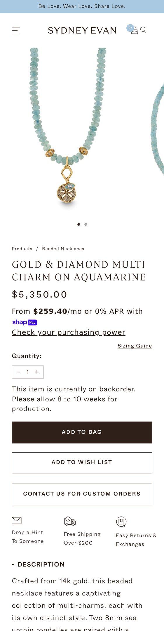 Gold & Diamond Multi Charm on Aquamarine